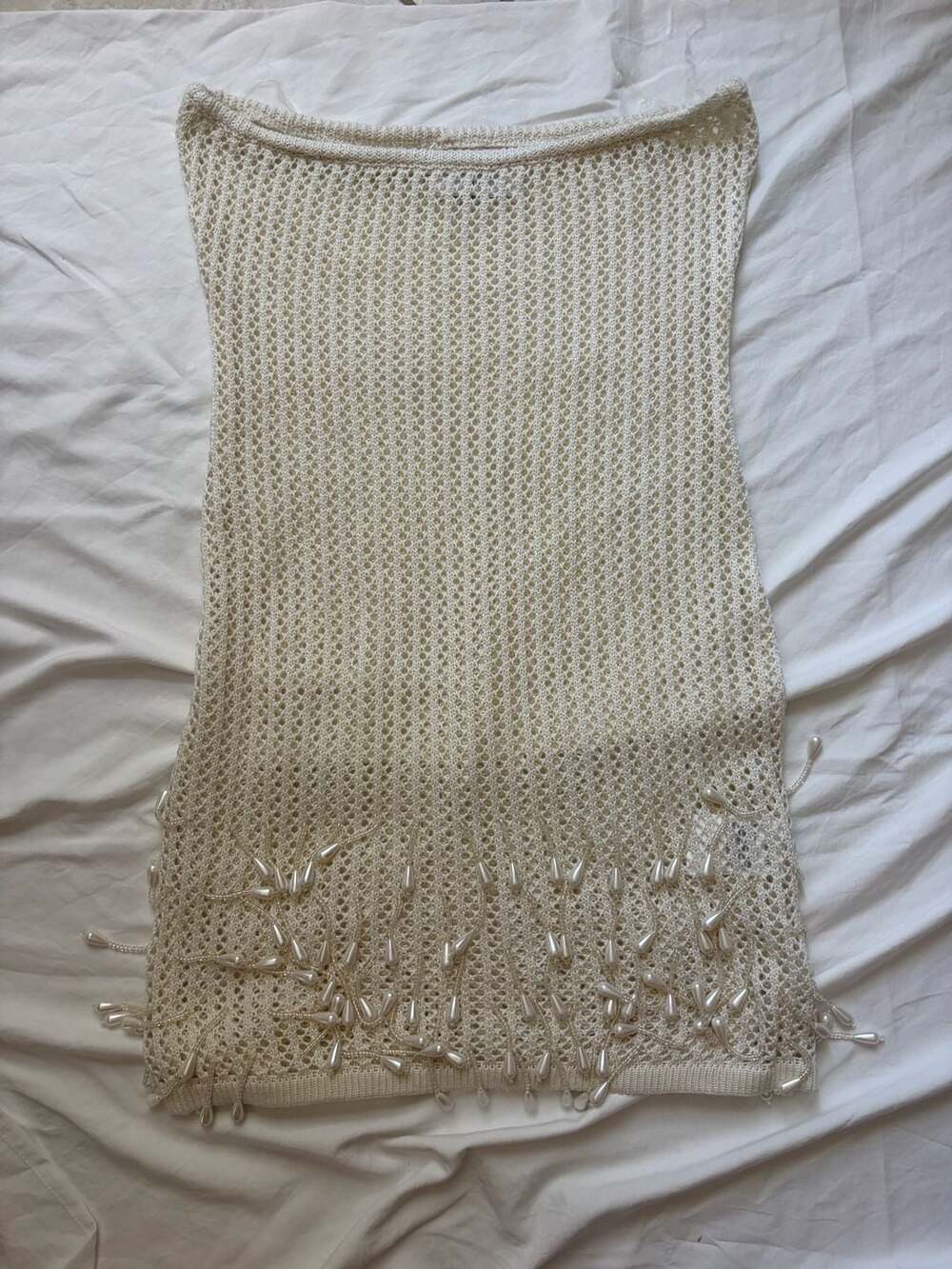 Peppermayo Cream Crochet Knit Mini Dress With Pearl Fringe Hem Size XS/S